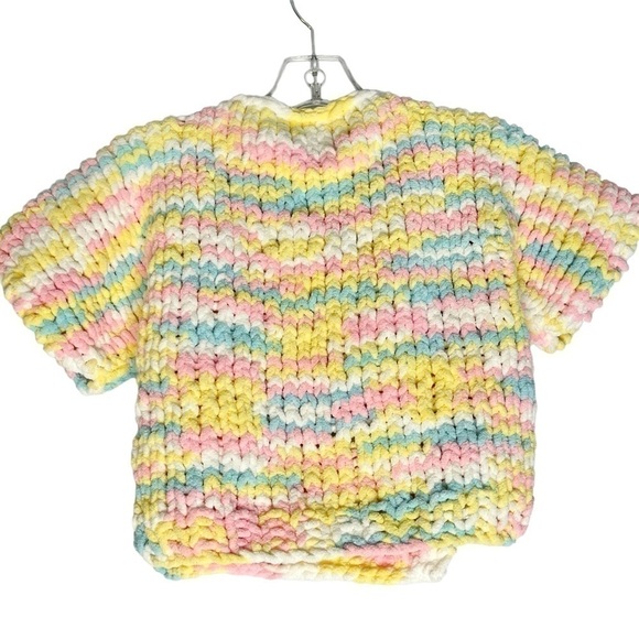 new Handmade Rainbow Chunky Crocheted Knit Sweater Cardigan 6-7 Girls - Picture 2 of 5